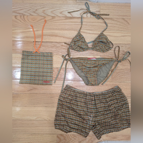B14. NWT PRADA PLAID 4 PIECE SWIM SET - Picture 1 of 7